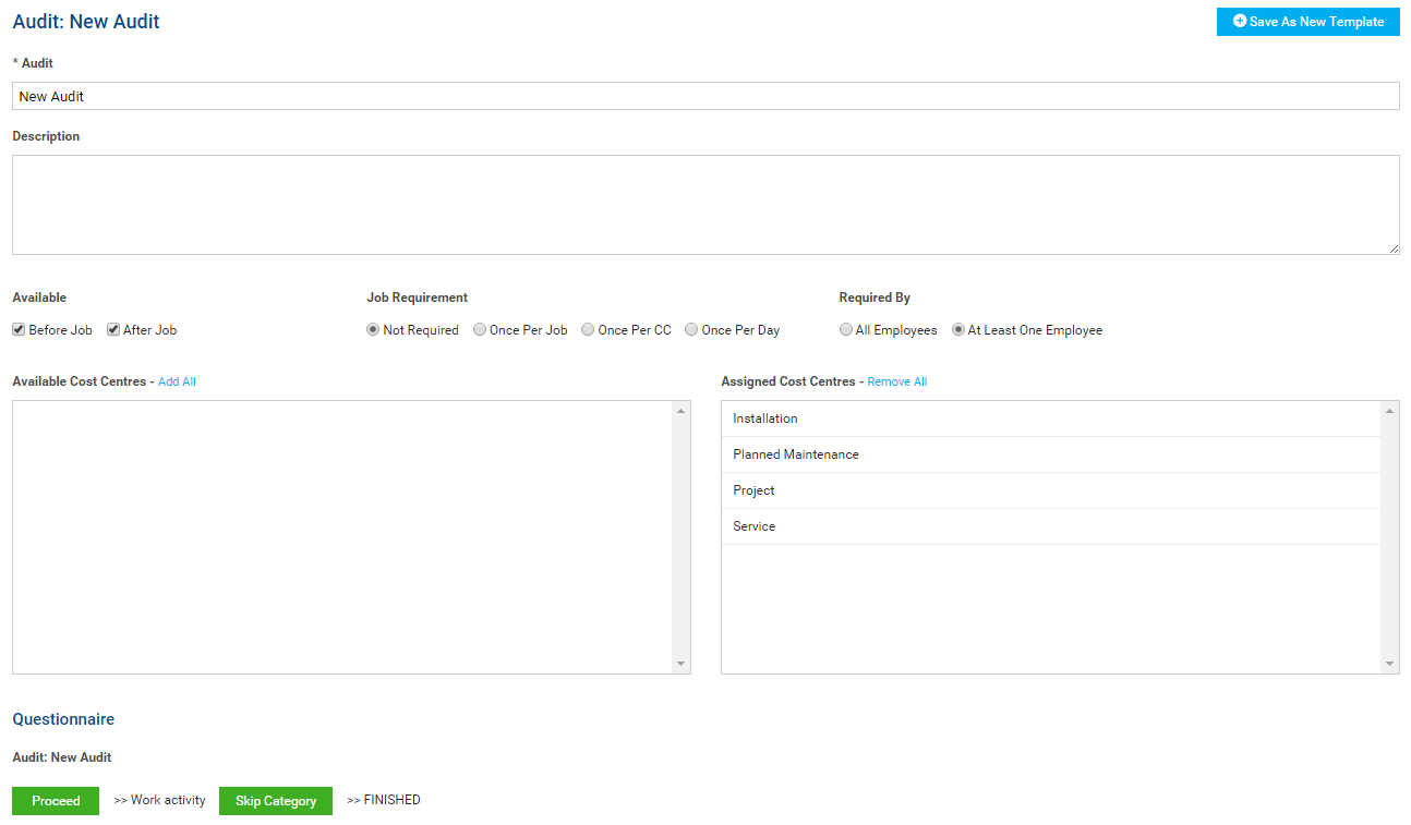 A screenshot of the New Audit page.